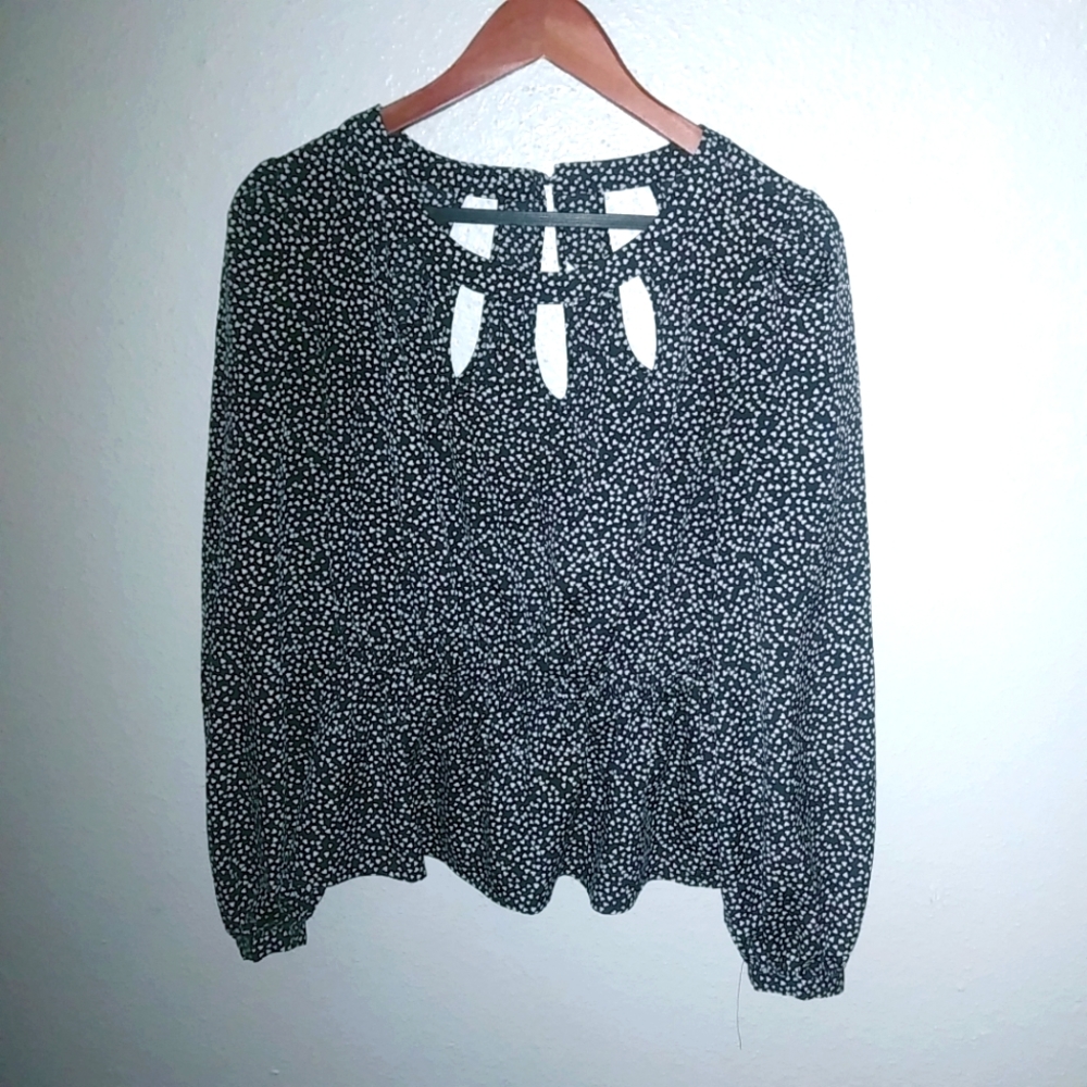 Candies M Hearts All Over Print Fairygoth Black Long Sleeved Feminine Top